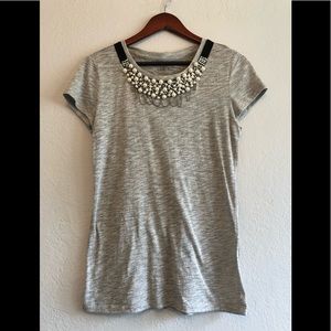Heather Gray Top w/Pearl Necklace Detailing